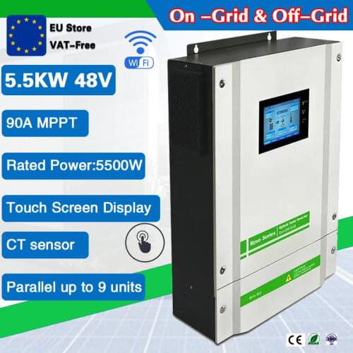 5500W 220/230VAC ON&OFF Gird Pure Sine Solar Inverter with 90A 48VDC MPPT Charger ControllerParallel Function Wi-Fi
