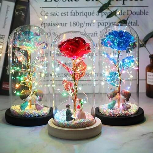 Drop shipping LED Enchanted Galaxy Rose,Red, Blue,Beauty and The Beast Gold Rose with Flashing colorful for Valentines Day Gift