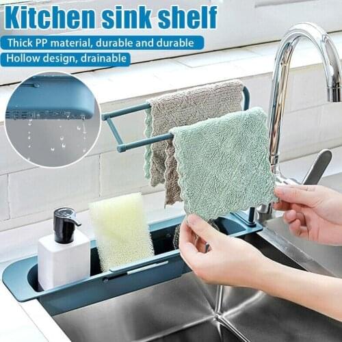 Adjustable Kitchen Sink Organizer Dish Drainer Storage Rack Sponge Caddy Soap Basket Plastic Cloth Holder T2S0
