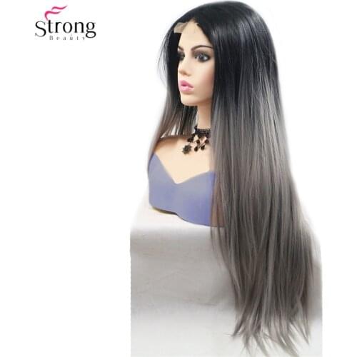 Strongbeauty Long Straight Wig Ombre Hair Black / Red Synthetic Lace Front Wigs For Woman