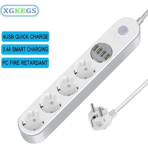 Power Strip EU Plug USB Fast Charging Socket Universal Electrical Extender Cord Extension Cable for Home Office Network Filter