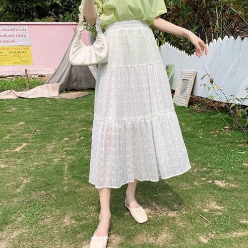 Skirts Women Summer Elegant New Holiday All-match Sweet Simple Solid Female Korean Style Mesh Tender Leisure Daily Fashion Retro