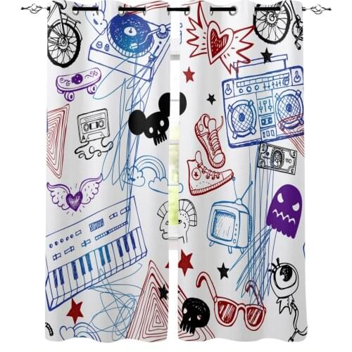 Funny Cartoon Graffiti Curtains for Childrens Bedroom Living Room Kids Window Treatments Kitchen Drapes