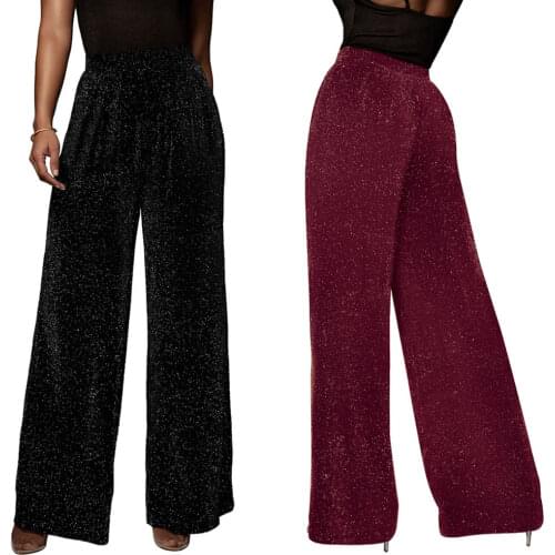 2021 Summer New Women Bright Silk High Waist Wide Leg Straight Pants Pantalon Femme Pantalones De Mujer Trousers