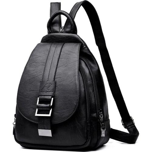 Women PU Leather Backpack Vintage Female Shoulder Bag Ladies Travel Bagpack Mochilas School Bags For Girls Preppy Sac a Dos 2021