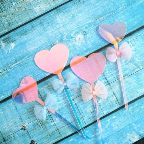 Wedding Dessert Table Decoration Birthday Party Dress Up Pink Bow Love Acrylic Cake Insert Symphony Laser Heart Cake Insert Flag
