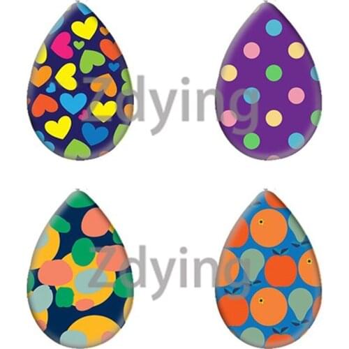 Zdying 10pcs Color Big Circle Art Pattern Water Tear Drop Shape Glass Cabochon For Necklace Earrings Base Tray Jewelry Findings