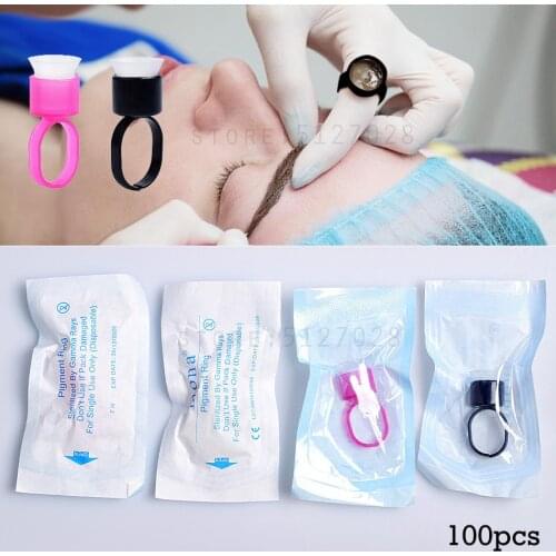 100pcs Tattoos Supply Ring Cup Tools Microblading Pigment Holder Permanent Makeup Disposable Tattoo Ink Cups With Sponge