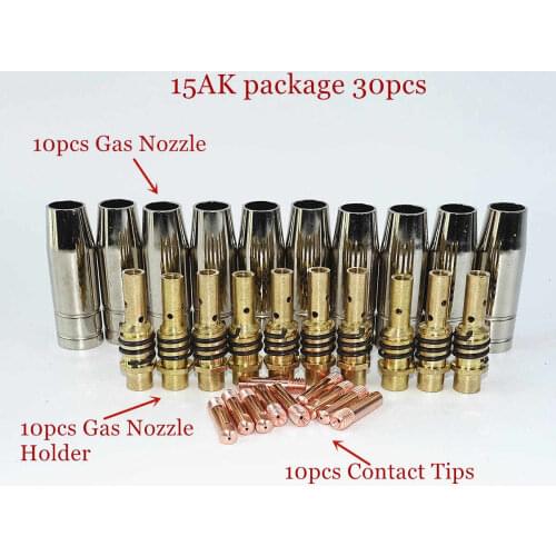 15AK Torch/Gun Consumables 30pcs MIG Torch Gas Nozzle/Tips/Holder for MIG/MAG Welding Machine