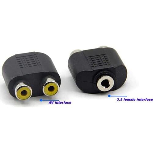2pcs New 3.5mm female AV to 2RCA female Connector 1 to 2 female audio adapter Splitter speaker earphone converter plug