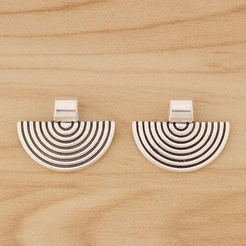 20 Pieces Tibetan Silver Semicircle Half Round Charms Pendants Beads 2 Sided for Bracelet Necklace Jewellery Making 16x21mm