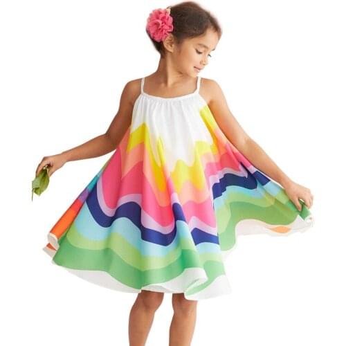 2019 Baby Girl Summer Dress Toddler Kids Girl Princess Clothes Sleeveless Rainbow Printing Beach dress Children Clothing