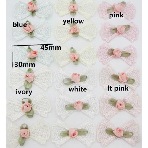 30Pcs Knitted Cotton Bows with Flower Rosettes DIY Decorative Ornament Garment Accessories Headwear Findings