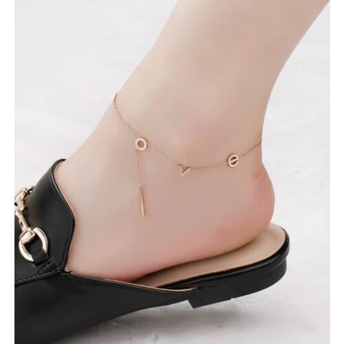 316L Stainless Steel Sweet Strip Pendant Letter Charm Chain Anklets For Women Fashion Trend Fine Jewelry Party Gifts SAB463