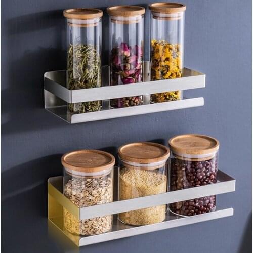Kitchen Accessories 304 Stainless Steel Nickle Brush Kitchen Condiment Shelf Holder Shower Storage Rack Nail Or Nail Free