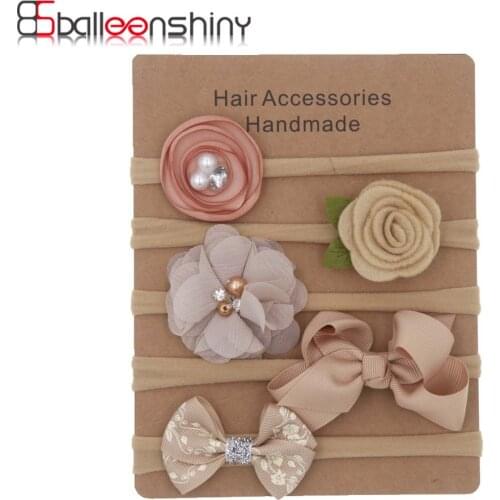BalleenShiny 5pcs/set Newborn Baby Girls Flower Headband Infant Bowknot Elastic Head Band Princess Crown Headwear Accessories