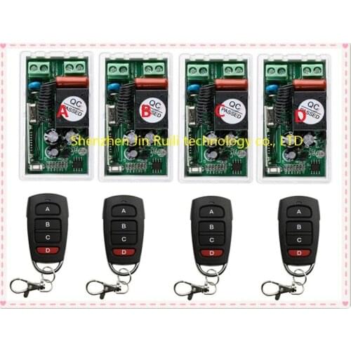 Free Shipping 220V 110V 1CH RF Wireless Remote Control Switch System 315/433 MHZ 4 Transmitter + 4 Receiver