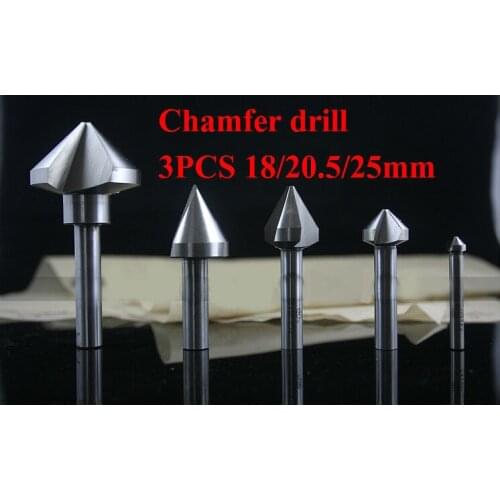 Free Shipping 3PCS 3flute 90 degree 18/20.5/25mm HSS Chamfer drill Cutter Mill Drill Set Milling Cutting Tool Set, Scraper