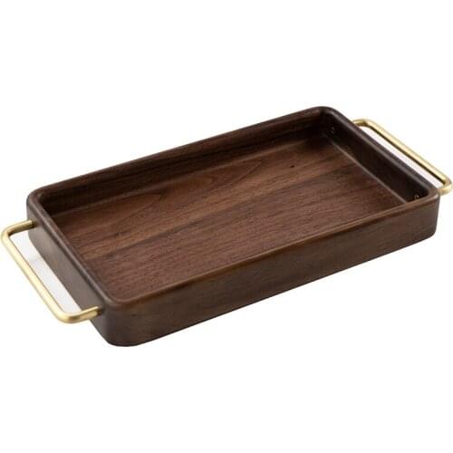 Black walnut whole wood dug eco rectangular wooden tray with copper handle