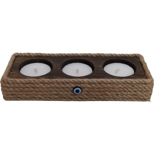 Mixperi Wood Straw Braided Evil Eye Beaded Candle Holders