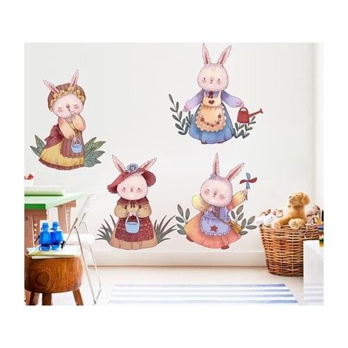 DIY Lovely Rabbit Kids Rooms Decoration Wall Sticker Cartoon Posters and Prints Painting for Baby Room Wall Art