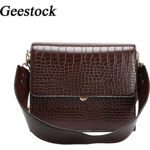 Geestock 2020 Women Handbag Large Capacity Shoulder Bag Crossbody Bag Wide Leather Belt Messenger Bag Fashoin Crocodile Bag