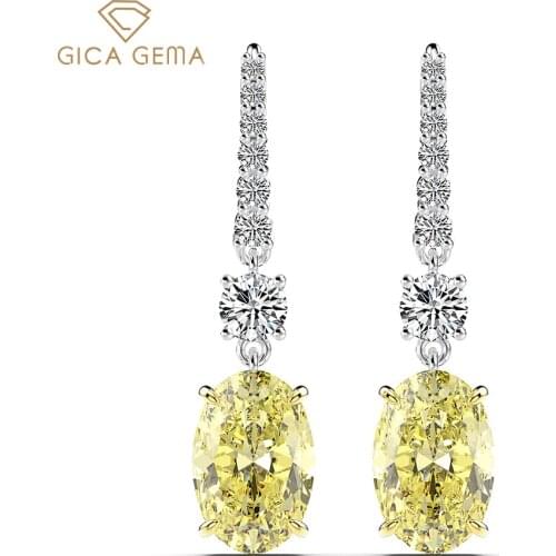 GICA GEMA Luxury 100% 925 Sterling Silver Created Moissanite Citrine Gemstone Drop Dangle Hooks Earrings Fine Jewelry Wholesale