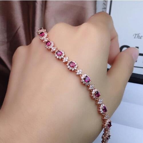KJJEAXCMY Fine Jewelry 925 Sterling Silver inlaid garnet women hand bracelet exquisite support detection
