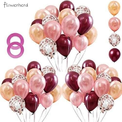 62pcs Rose Gold Burgundy Confetti Balloons Kit 12 Inch Latex Balloons with Balloon Ribbon for Wedding Birthday Party Decorations