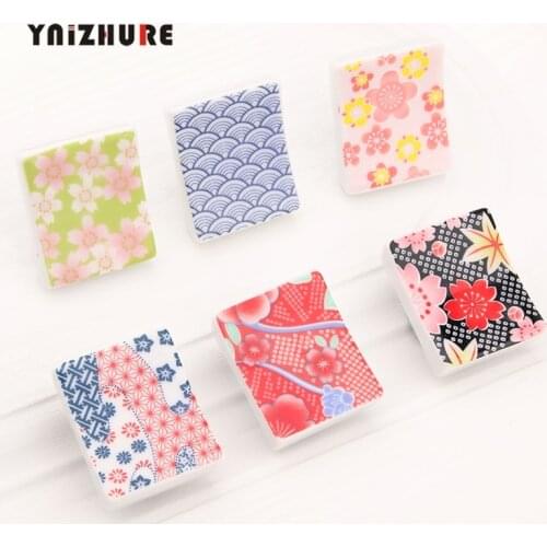 Creative square Children Room Ceramic Cabinet Knobs print Wardrobe Handle Garden Door Handle Cabinet Handles for Furniture