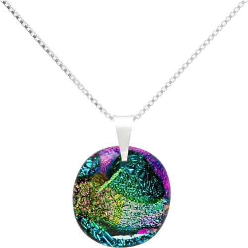 DARK DIAMOND-dichroic crystal pendant and 25mm 925 sterling silver. Assorted Colors. Craft. Exclusive. (With chain)