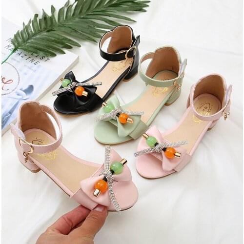 Girls High-heeled Sandals Summer 2021 New Wedding Party Children Sandals Girls Shoes Teen Girl Open Toe Fashion Sandals E05264