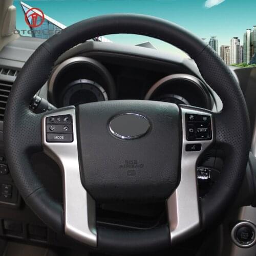 LQTENLEO Black Genuine Leather Car Steering Wheel Cover for Toyota Land Cruiser Prado 2010-2017 Tundra Tacoma 4Runner 2014-2019