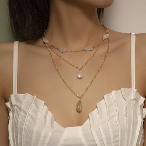 Bohemian Pearl Shell Multi-layer Necklace Baroque Necklace For Women Clavicle Chain New Trendy Ladies Jewelry Collar Girls Gifts