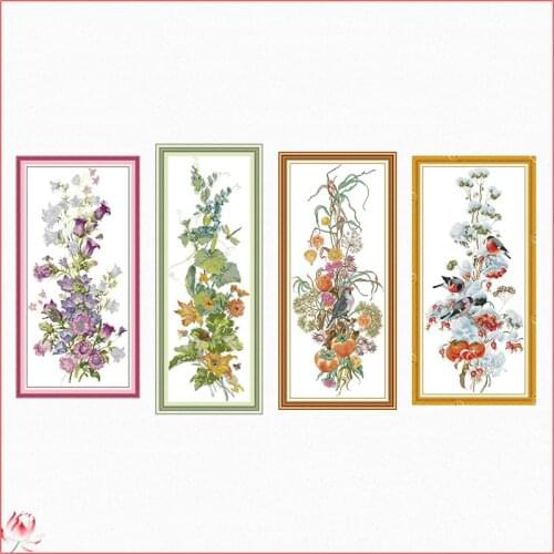 Joy Sunday The Four Seasons Flower Patterns Counted 11 14CT Cross Stitch Set DIY Counted Cross-stitch Kit Embroidery Needlework
