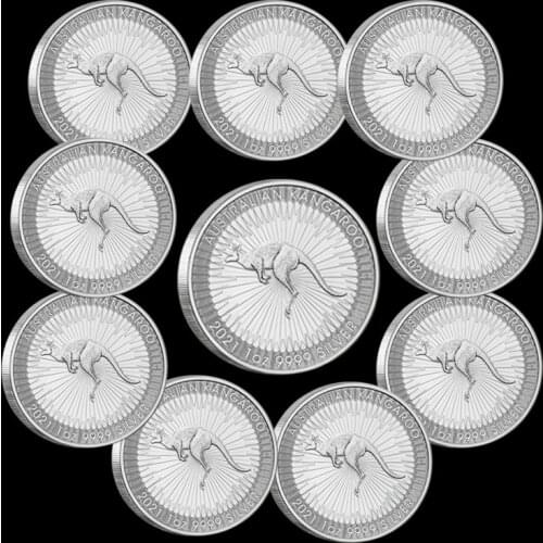 5PCs/10PCs Non-Magnetic Australia 1 OZ .999 Silver Coins Kangaroo Animal Elizabeth Troy Ounce Replica Coins Souvenir Gifts