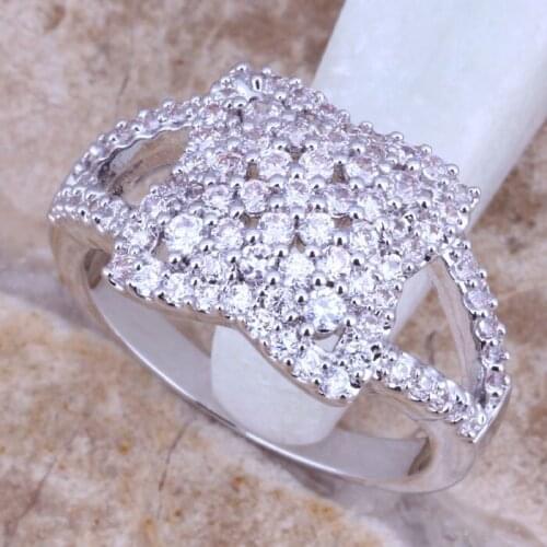 Distinctive White CZ Silver Plated Fashion Star Ring Size 8 / 9 E109B