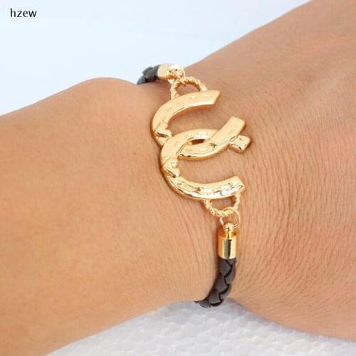 Hzew new arrival Double Horse Hoof Horseshoe gold colors bracelet women gift bracelets