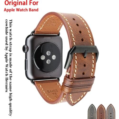 Original Watch Band For Apple Watch 44mm 40mm 42mm 38mm 6/SE/5/4/3 Vintage Oil Wax Cow Leather Strap iWatch Bracelet