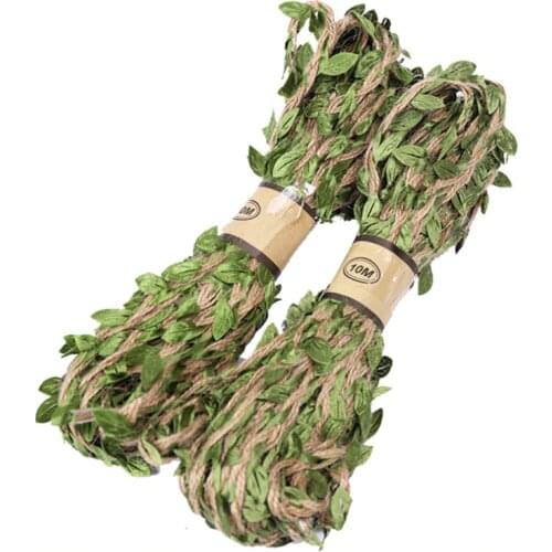 Hemp rope with fake green leaves Length 10 meters Hunting Rifle Wrap Twine camouflage Tree Stand Blind Cover