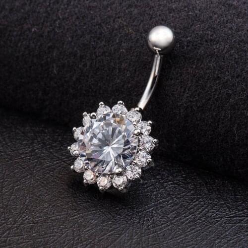 Stainless Steel Flower Petal Navel Piercing Crystal Belly Button Rings Body Piercing Nombril Pircing Navelpiercing