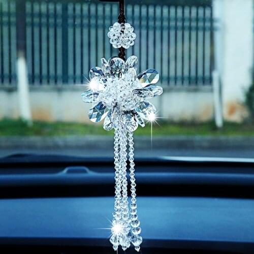 Crystal Flower Car Pendant Sparkling Sun catcher Automobile Hanging Rearview Mirror Ornament Car Interior Decor Accessories