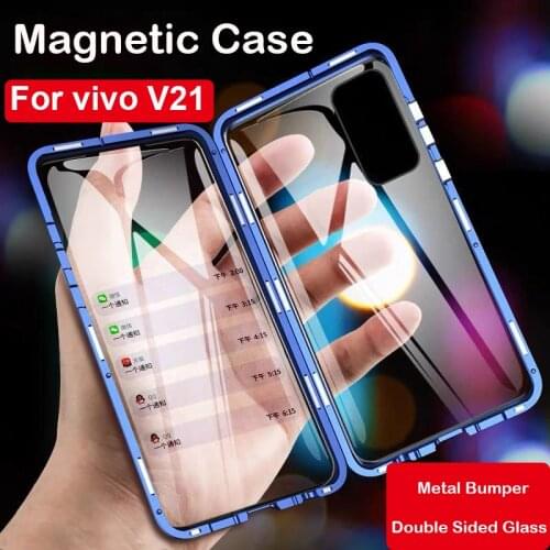 360 Full Magnetic Case For vivo V21 V21E S10 Pro Coque Aluminum Metal Bumper Phone Case For vivo V20 Tempered Glass Cover