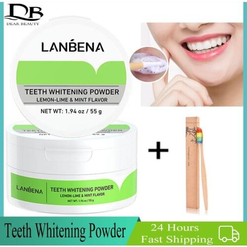 LANBENA Teeth Whitening Powder Lemon Lime Hygiene Dental Powder Tooth Cleaning Bright Teeth Remove Tartar Safe Oral Care