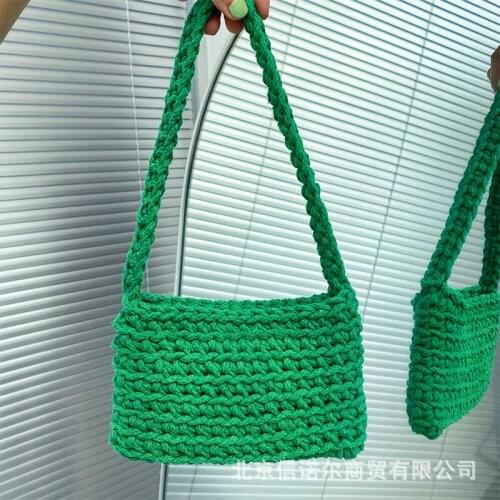 Casual Solid Hand-woven Square Women Bags Cotton Handmade Crochet Womens Shoulder Bag Chains Crossbody Bags For Women 2021