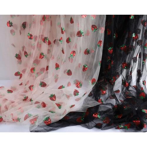 Lovely Strawberry Net Fabric Sequins Embroidery Lace Tulle for Dress Making Sold By The Yard (91cm)