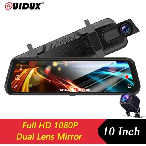 QUIDUX 10 Inch Touch Screen Car RearView Mirror Dash Camera Mirror FHD Car DVR Mirror Dual Lens RearView Camera Recorder Dashcam