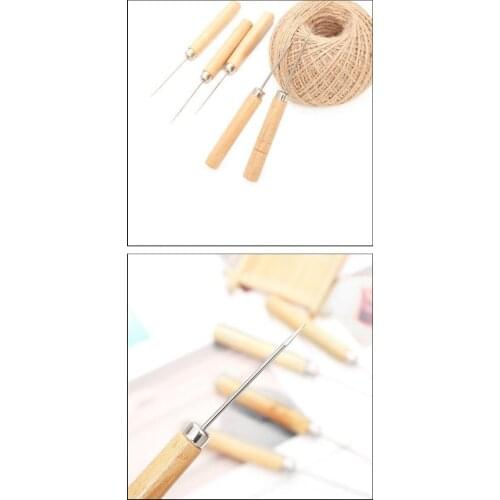Canvas Leather Sewing Awl, Leather Sewing Needle Awl Hand Stitch Wooden Handle for Handmade Leather Sewing Tools Shoe and