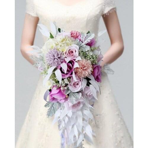 Brides Wedding Bouquet Pink Purple Water Drop Waterfall Elegant Wedding Bouquet Artificial Carla Lily Bride Bridal Bouquet