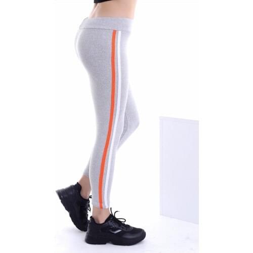 Zafoni Women Double Color Stripe Gray Leggings P-00008014